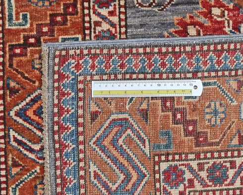 3x5 Gray Rust Kazak Afghan Hand Knotted Geometric Wool Area Rug